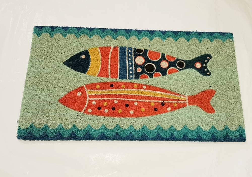 Zerbino cocco ingresso marinaro due pesci colorati arancio blu 70x40