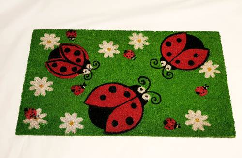 Zerbino ingresso Coccinelle rosse su prato verde cocco 40x70