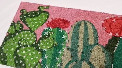Zerbino ingresso cocco Cactus verdi fondo rosa 70x40
