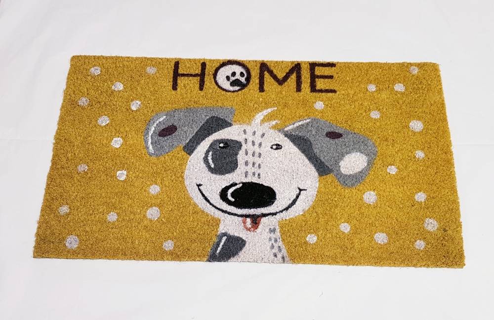 Zerbino ingresso cocco Cane bianco Home fondo giallo 70x40