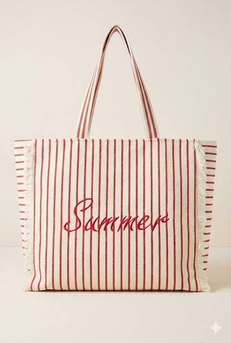 Borsa mare Summer cotone bianca righe rosse a spalla con pochette