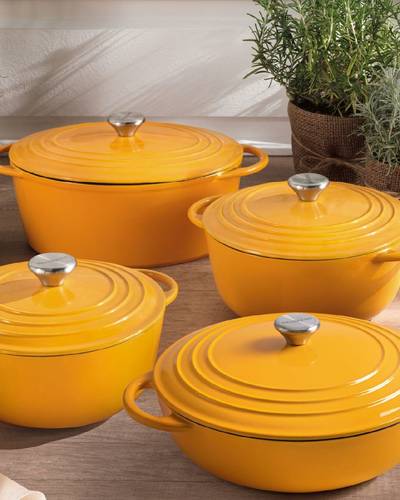 Pentola casseruola in ghisa smaltata gialla tonda 22 cm 3 litri
