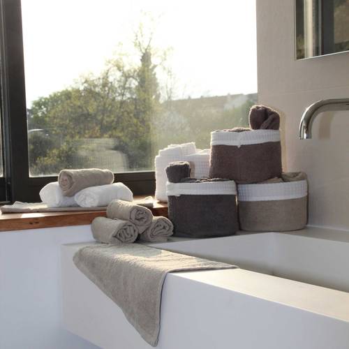 Cestino cotone grigio con 6 lavette spugna