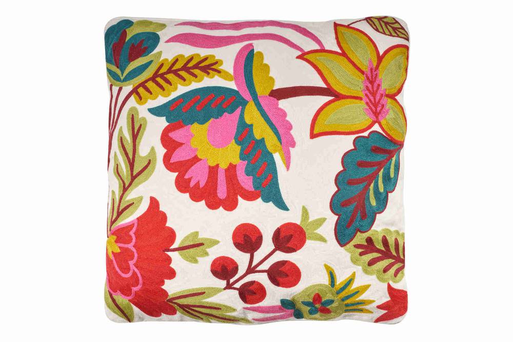 Cuscino Embroidery bianco ricamo fiori colorati rosa 50x50