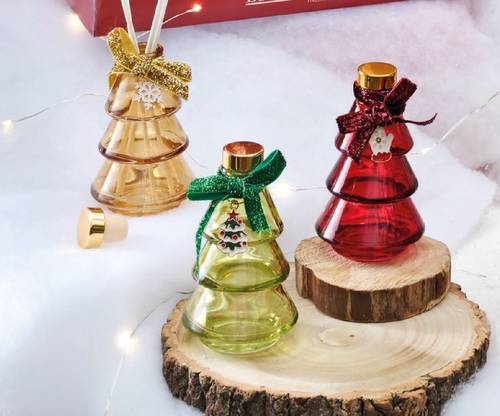 Diffusore di profumo vetro alberello di natale con bastoncini bianchi 80ml