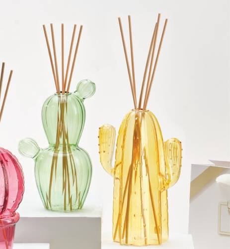 Diffusore profumo vetro cactus giallo con bastoncini bamboo