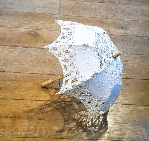 Ombrellino sole bianco pizzo macramè piccolo cm38
