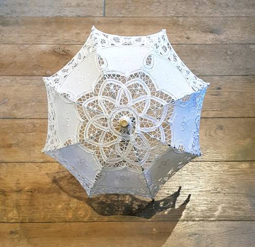 Ombrellino sole bianco pizzo macramè piccolo cm38