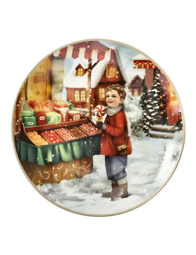 Piatto Cuccioli Natale 2026 bimbo con dolci porcellana cm 30