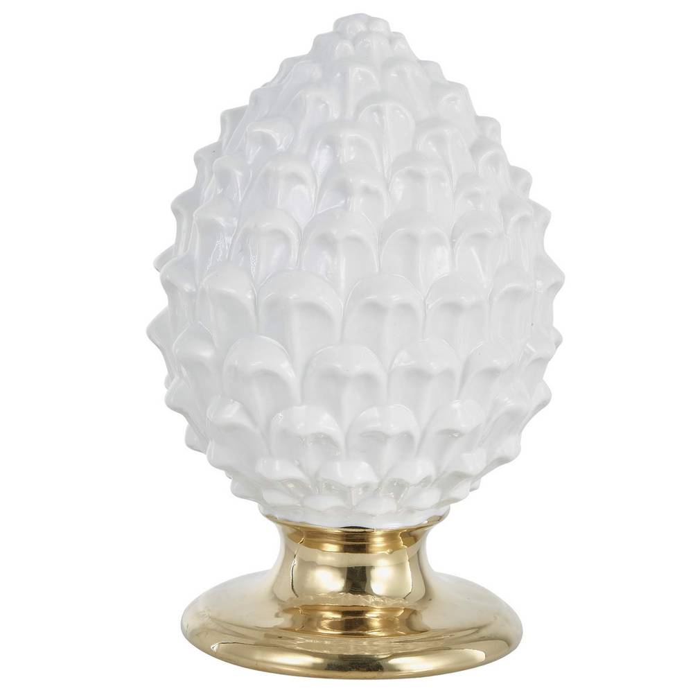 Pigna decorativa porcellana bianca base oro