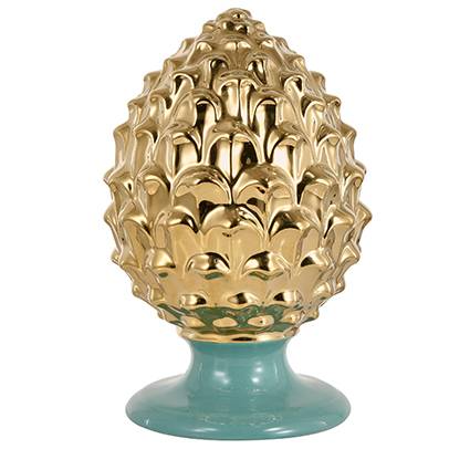 Pigna decorativa porcellana oro base tiffany 22h