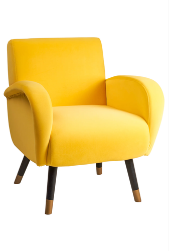 Poltrona velluto giallo banana gambe legno nero
