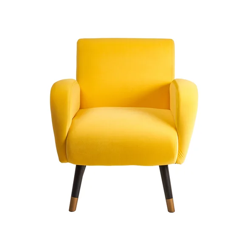 Poltrona velluto giallo banana gambe legno nero
