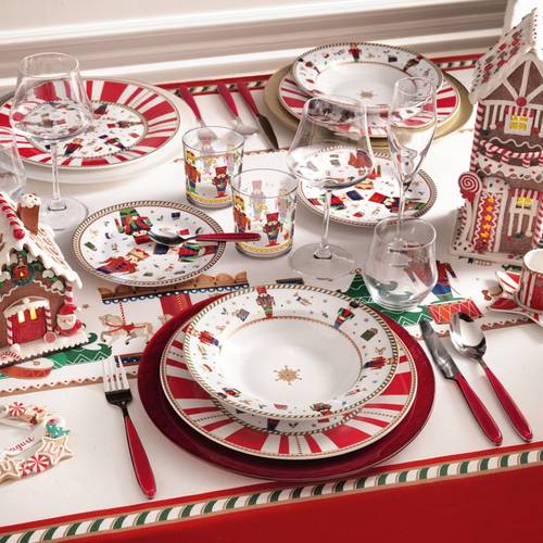 Servizio piatti natale Lo schiaccianoci rosso e bianco 18 pezzi