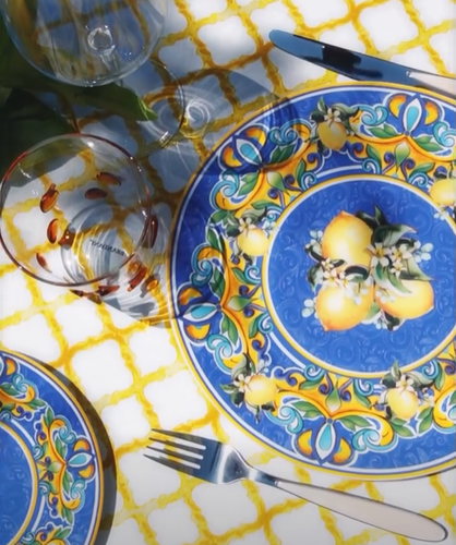 Servizio piatti Citrus limoni porcellana gialla e blu 18 pz