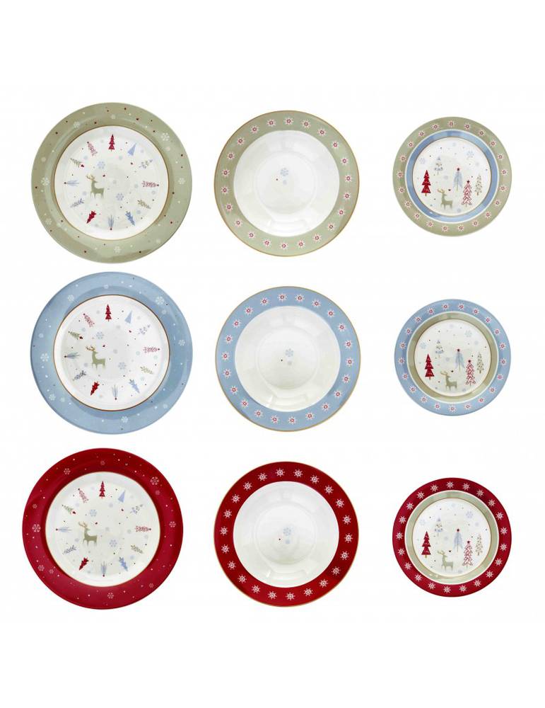 Set 6 Piatti Natalizi In Gres - Decorazione Fiocchi Di Neve E Cervo, Diametro 27cm | Per Cenoni E Festività - Foto 4