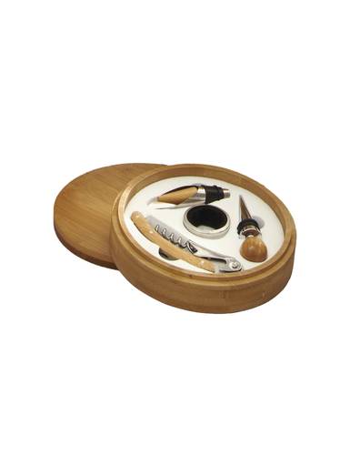 Accessori degustazione vino 4 pezzi in cofanetto legno