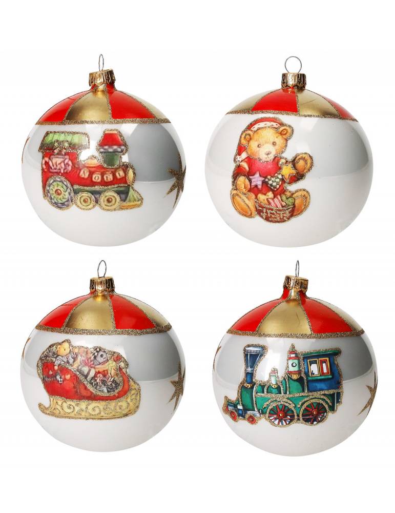 Sfera circus vetro soffiato bianco e rosso cm 10