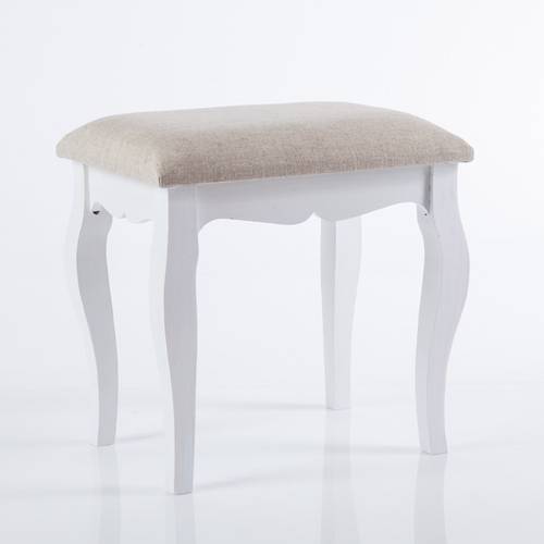 Sgabello imbottito ecrù gambe in legno bianco 38h