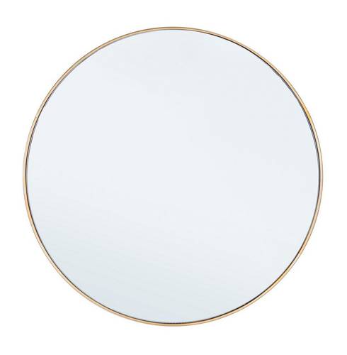 Specchio Sospeso A Soffitto Rotondo Con Cornice Metallica E Asta – Diametro 70 Cm, Per Bagno, Salone O Ingresso, Colore Oro