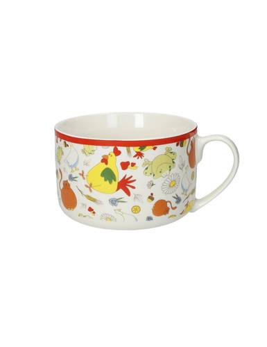 Tazza colazione con manico 4 stagioni porcellana con diesgni di animali bordo rosso