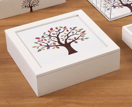 Scatola legno bianca Tree porta bustine the e tisane decoro albero della vita 9 scomparti