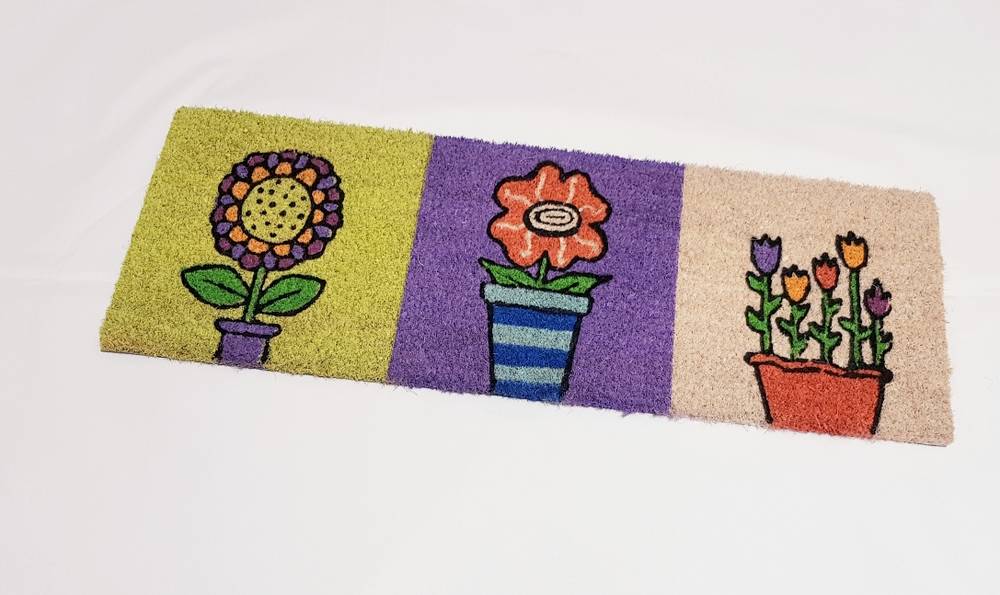 Zerbino cocco da scalino vasi di fiori riquadro centrale viola 24x70